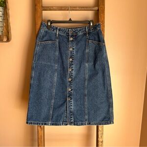 Classic Denim Button-Front Skirt